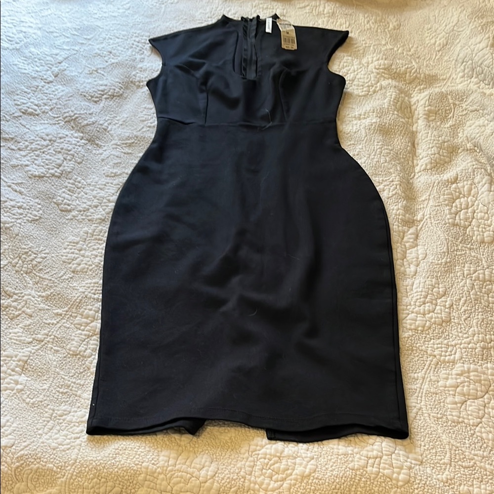 Black Sleeveless Mock Neck Sheath Mini Dress